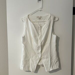 Monteau White Linen Sleeveless Button-Down Shirt